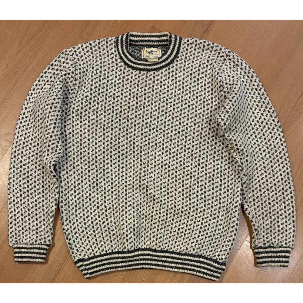 Vintage LL Bean Sweater Mens LT Birdseye Wool Crewneck Fisherman Norway Chunky